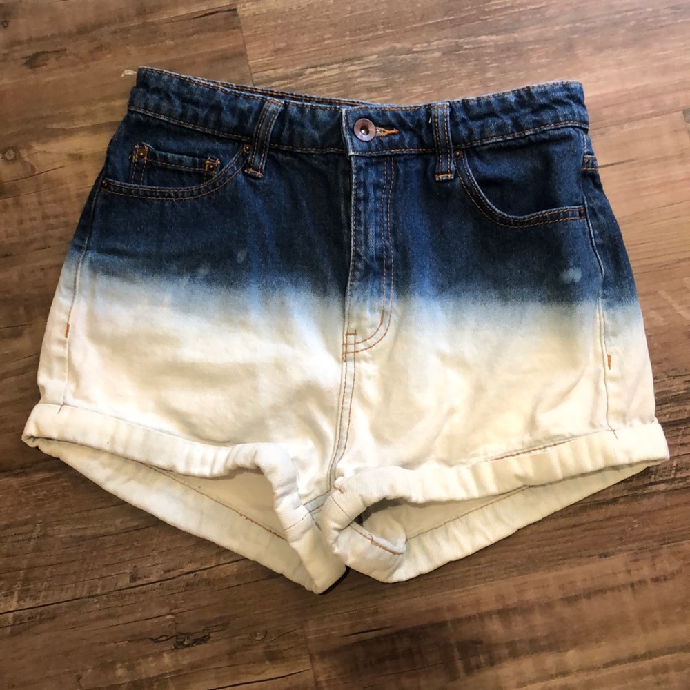 Ombre bleached high waisted blue jean shorts